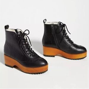 Kelsi Dagger Brooklyn Wise Lace-Up Clog Ankle Boot Wood / Black Leather 9